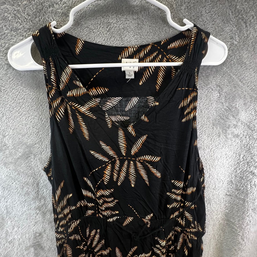Beautiful Black Palm Leaf Print Sleeveless Maxi Dress Tropical Boho Lightweight